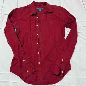 Ralph Lauren Women’s Burgundy Button Down Shirt- Size 2 Slim Fit